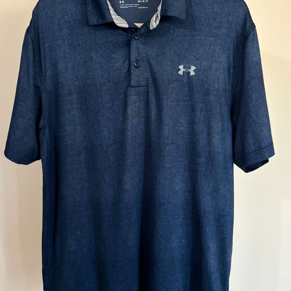 Under Armour Polo Shirt Golf HeatGear Blue Performance Loose Mens Medium M - Picture 9 of 9